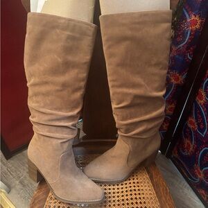Women's Taupe Faux Suede Knee-High Boots